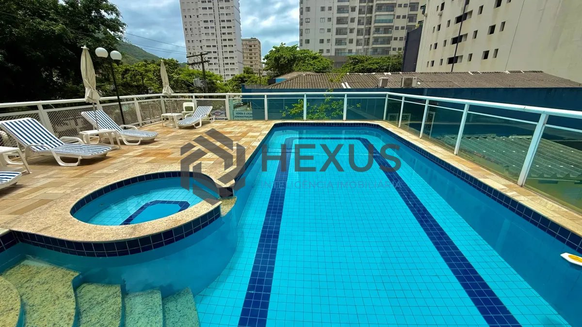 Foto 21 de Apartamento com varanda e lazer a 150m da praia na região da Barra Funda nas Pitangueiras, Guarujá